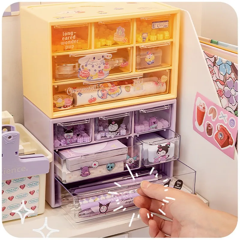 Sanrio Desenhos Animados 9 Compartimento Caixa De Armazenamento, Pequenos Objetos, Gaveta Desktop, Bonito Jóias, Papelaria Caixa De Armazenamento