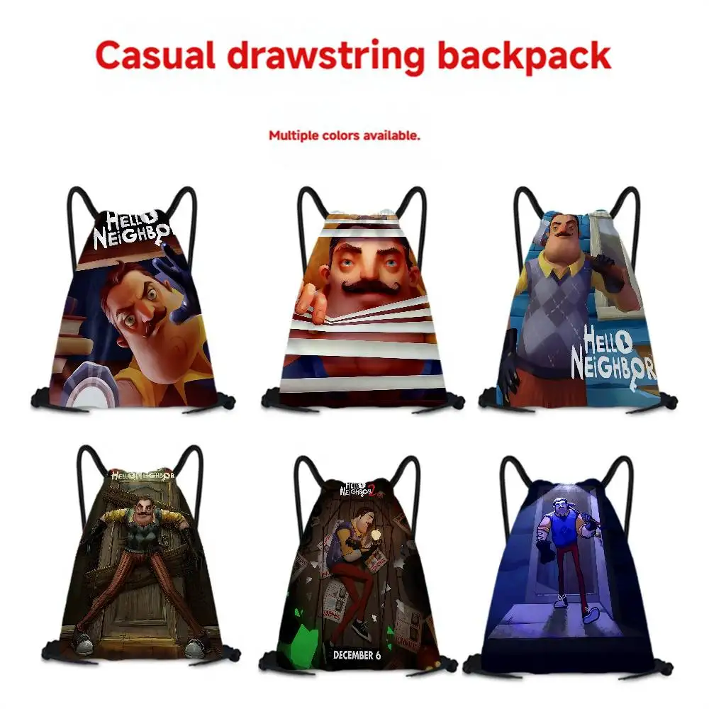 لعبة الرعب الشعبية Hello N-Neighbor 1 قطعة حقيبة ظهر برباط، حقيبة ظهر برباط قابلة للتعديل، حقيبة تخزين #1