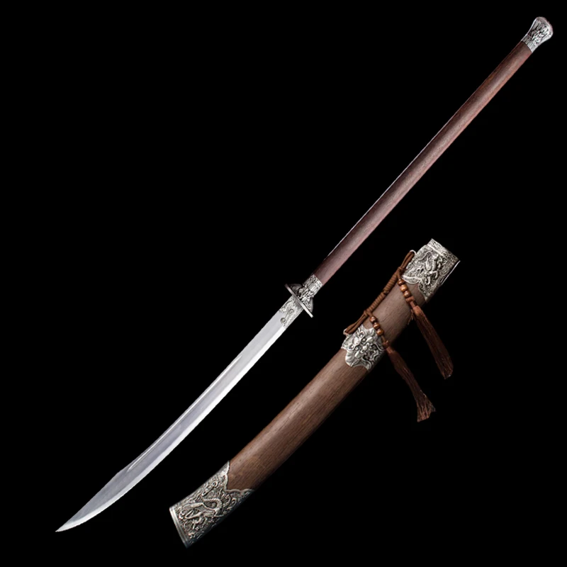 Traditional Chinese Horse-Chopping Sword Long Handle Rosewood High Manganese Steel Battle Dragon Swords Wushu User