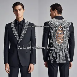 Sparkling Diamonds Adorn Hollow Back Men Suits 2 Pieces Groom Wedding Tuxedos Luxurious Male Prom Party Blazers terno masculino