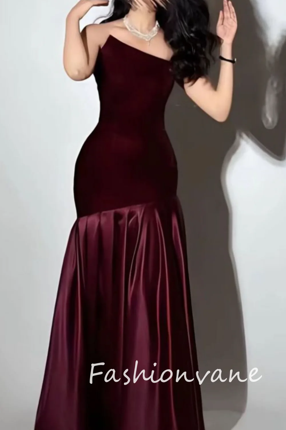 Fashionvane Customized Women Dress Mermaid Sleeveless Velvet Prom Dress Christmas Eve Party Dresses Special Occasion Gown