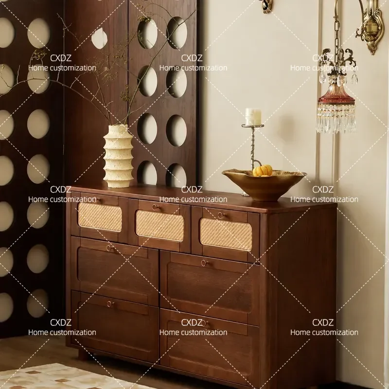 Retro Solid Wood Chest of Drawers 7 Drawer Side Cabinet Antique Bedroom Bedside Living Room Wall Storage Cabinet