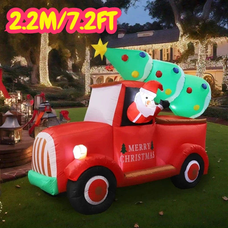 Papá Noel inflable de 2,2 M/7,2 pies en camión rojo con luz LED para árbol, decoración del hogar, juguete para patio, vacaciones de Navidad, decoración de iluminación inflable al aire libre