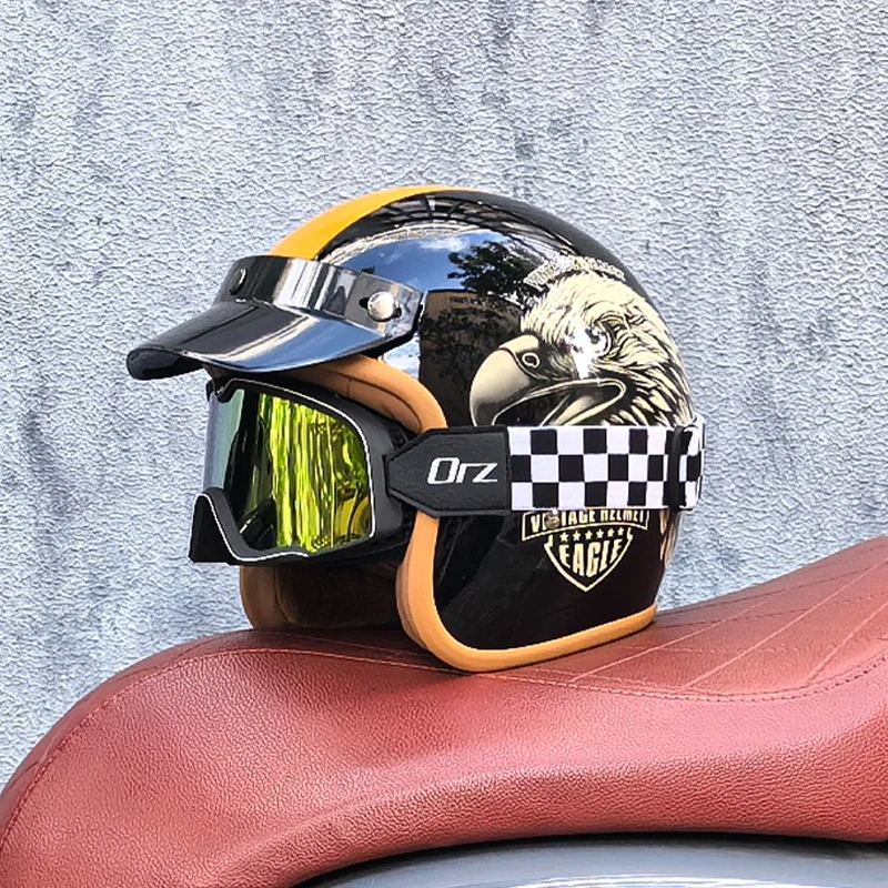 ORZ NEW Retro Half Open Motorcycle Helmet Retro Cruising 3/4 Couple Helmet Motorcycle Hat