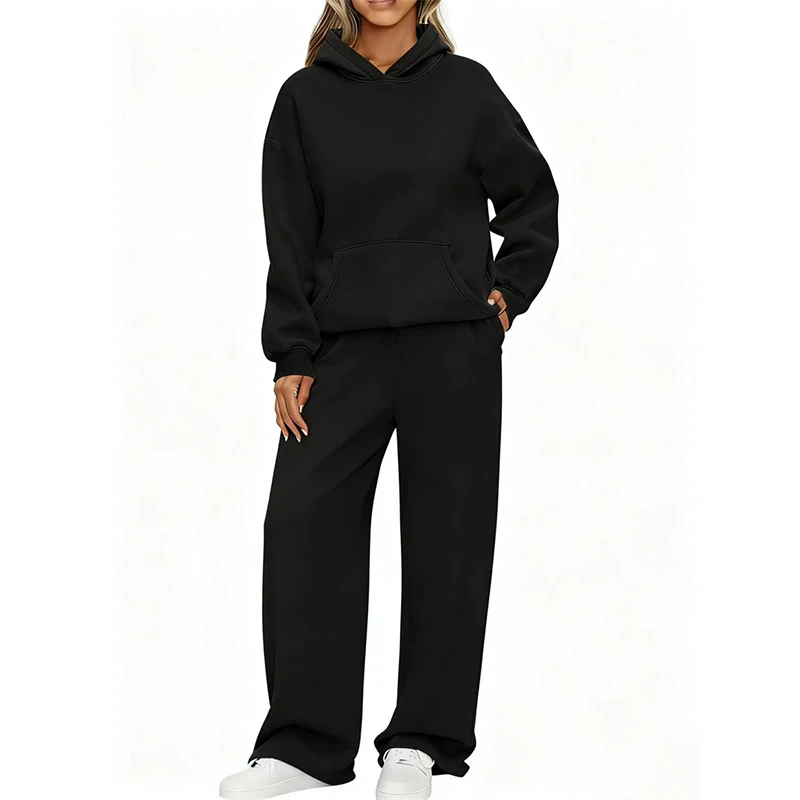 Autumn Winter Women Hoodie+Wide leg pants two pieces Casual pullover loose long sleeve tracksuit comfortable sports Women suit