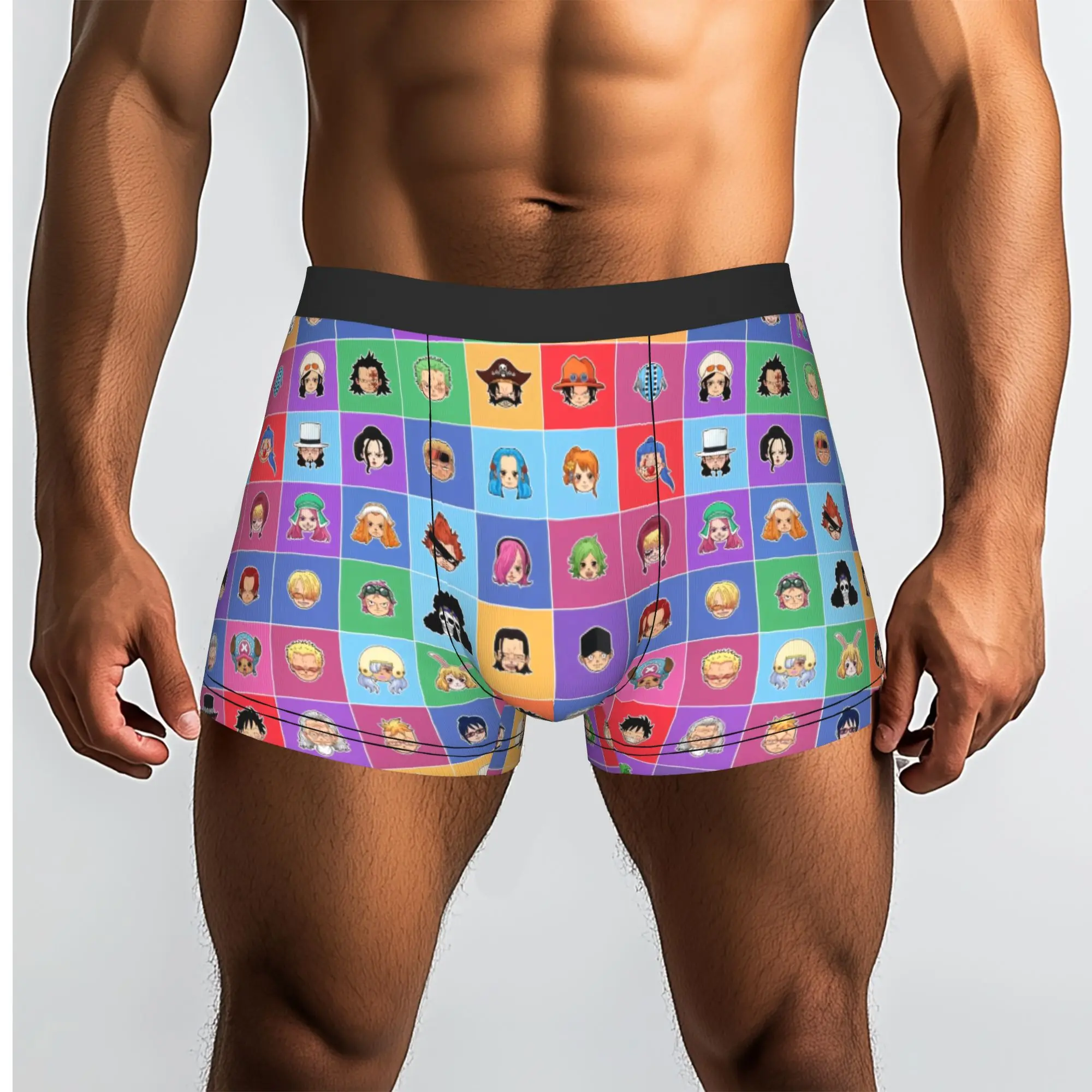 Colorful Grid Character Images One Piece Underpants Homme Panties Men's Underwear Print Shorts Boxer Briefs