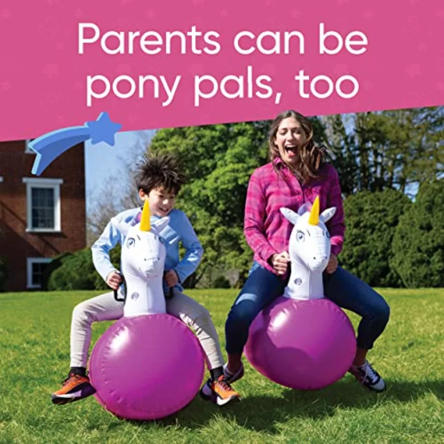 Hearthsong Hop N Go Aufblasbares Einhorn-Reit-Hüpfspielzeug für Kinder ab 5 Jahren – Ride On Bouncer Animal Hopper Jumping Toys für