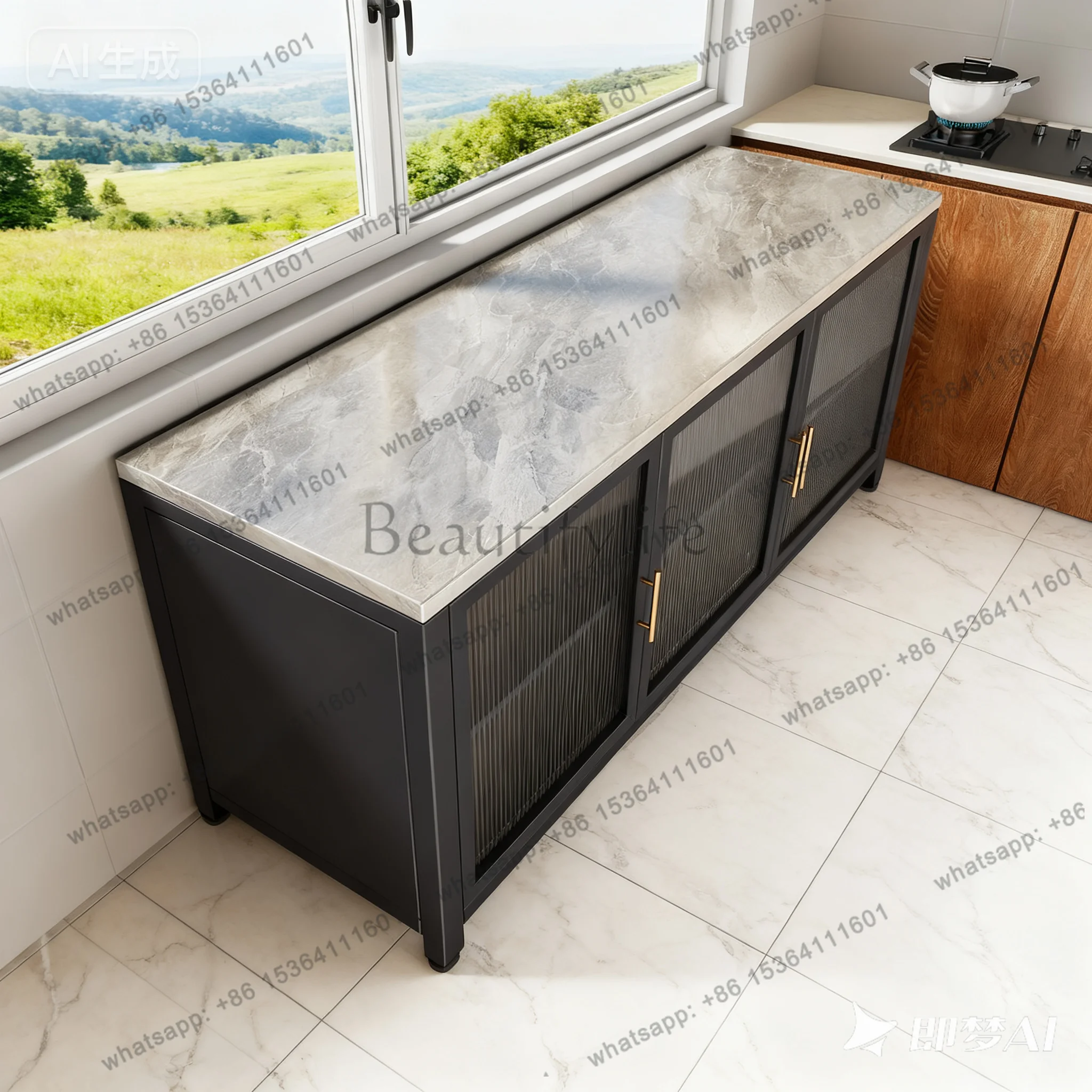 vegetable cutting cabinets Floor-to-ceiling dust-proof kitchen utensils Microwave ovens Oven storage Rock slab lockers