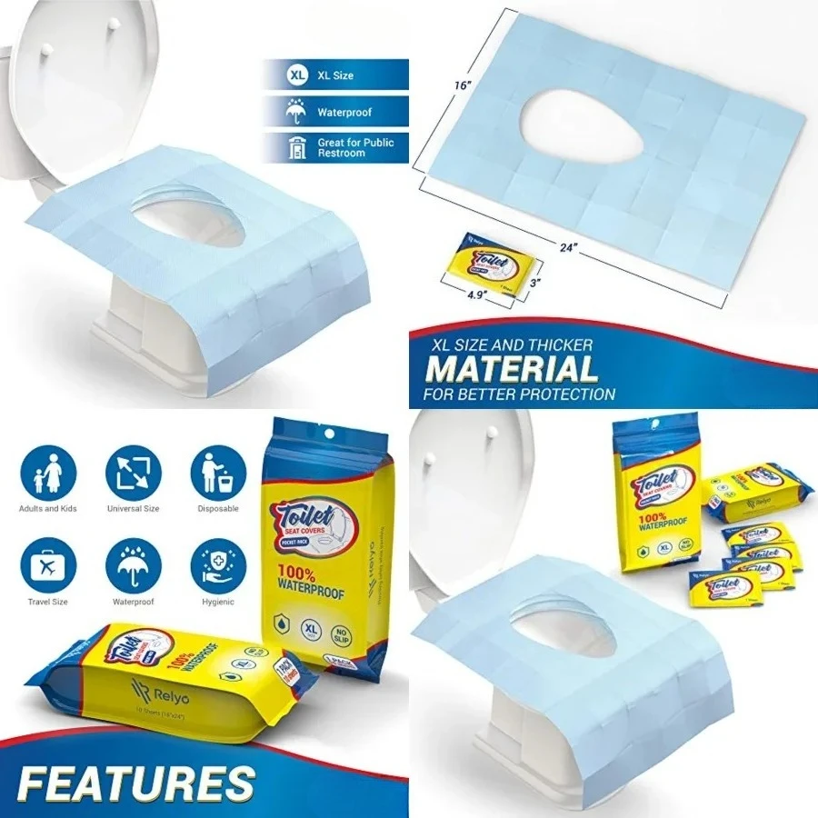 

20 Pack XL Disposable Toilet Seat Covers – Waterproof Toilet Cover Sheets with Adhesive Tabs for Adults, Kids & Toddlers, Travel, Public Restrooms, Airplane, Camping