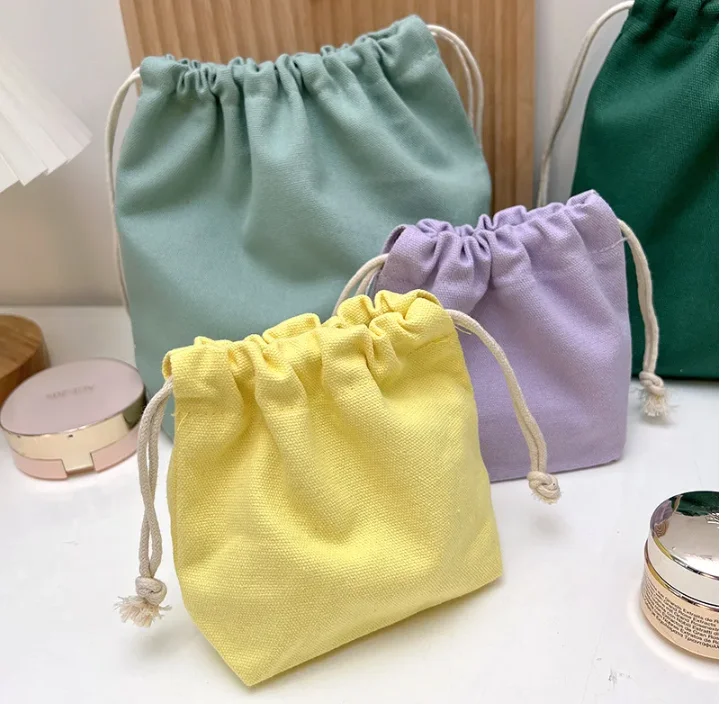 Cotton linen Drawstring Makeup Storage Bag Portable Structured Canvas Pouch Delicate Cosmetics Lipstick Multi-UseTravelOrganizer
