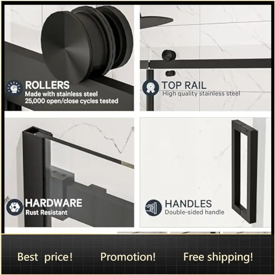 Semi Frameless Sliding Shower Door Tempered Glass Corrosion Resistant Hardware Smooth Glide Rollers Reversible Install
