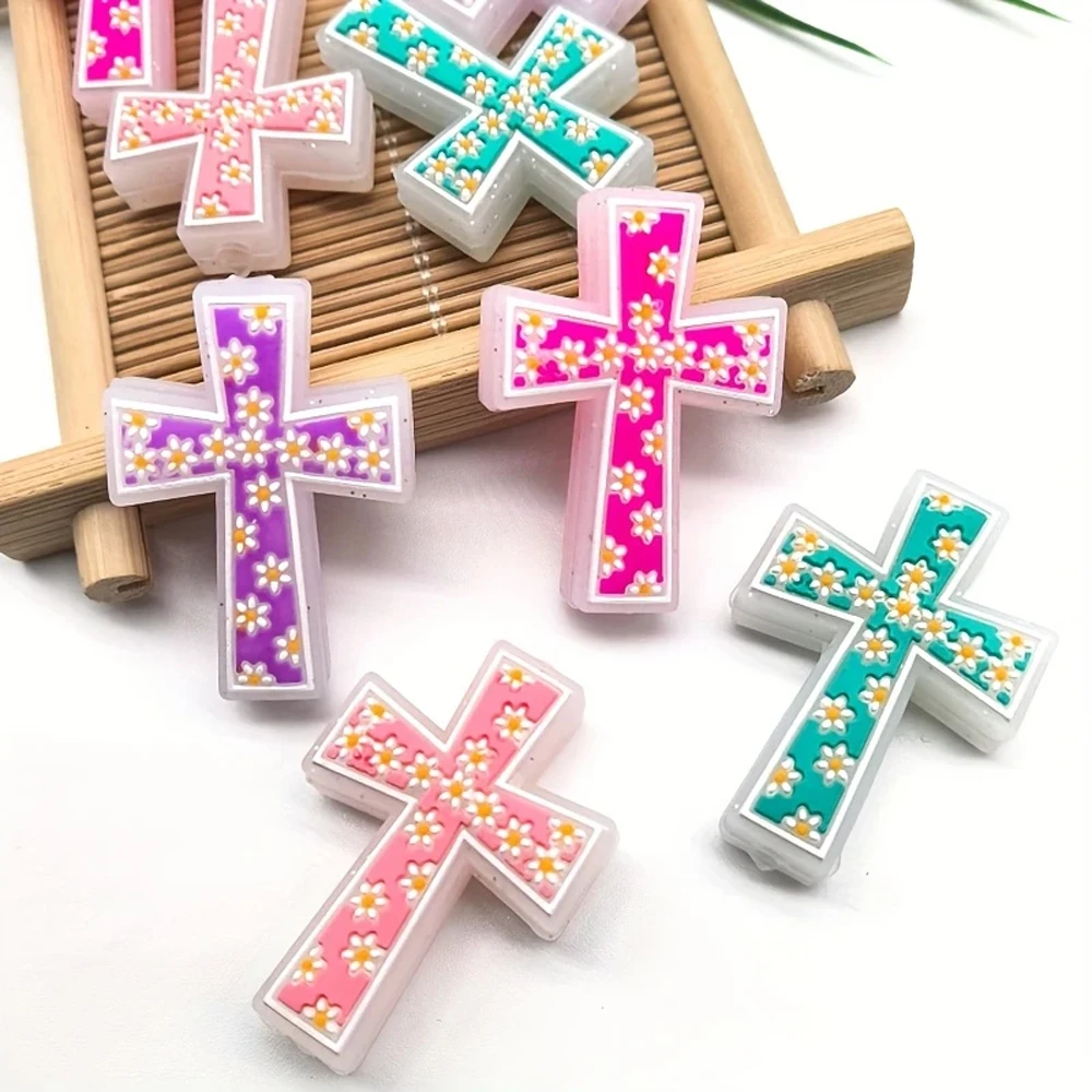 5/8/25PCS Flower Cross Series Silicone Bead Set, Perfect for DIY Handmade Crafts Such as Keychains, Necklaces, Bracelets, Etc