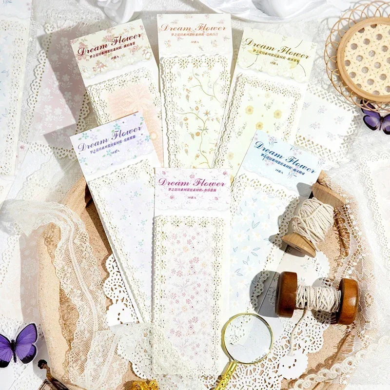 10Pcs Padhandmade Memo Paper Workshop Foundation Lace Rose Material Flower Writing Supplies Spring Day 223*74mm
