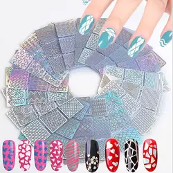 34 Styles Laser Nail Vinyl Stencils Nail Art Stickers，Irregular Grid French Tip Guides Stickers，DIY Image Pattern Nail Stickers