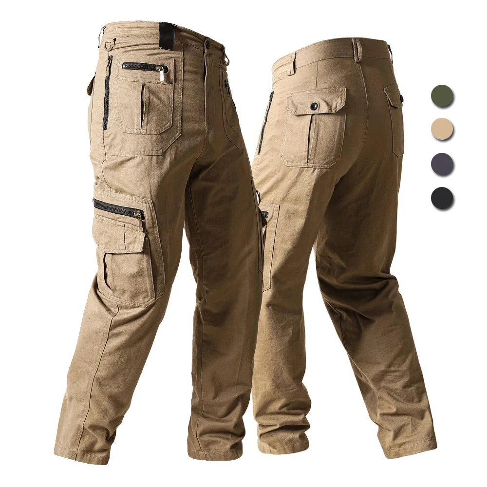 

Cotton Tactical Cargo Pants Men Outdoor Multi Pockets Military Casual Loose Straight Trousers Mountaineering Hiking Jogger