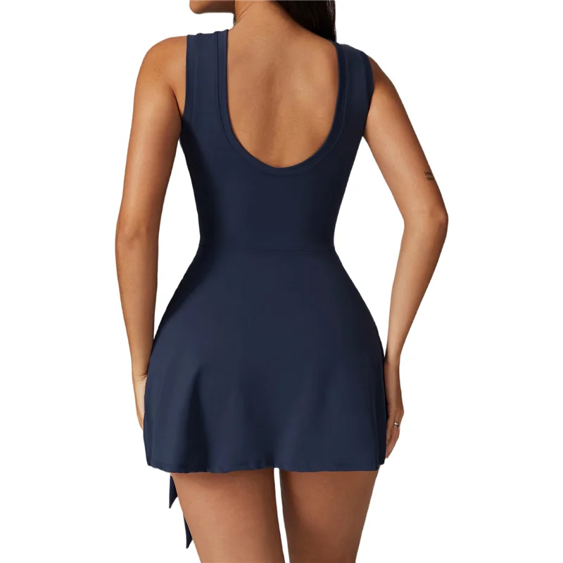 

Womens High Neck Tennis Dress Sleeveless Wrap Skirt Built In Shorts Golf Athletic Dress Workout Rompers-A55G