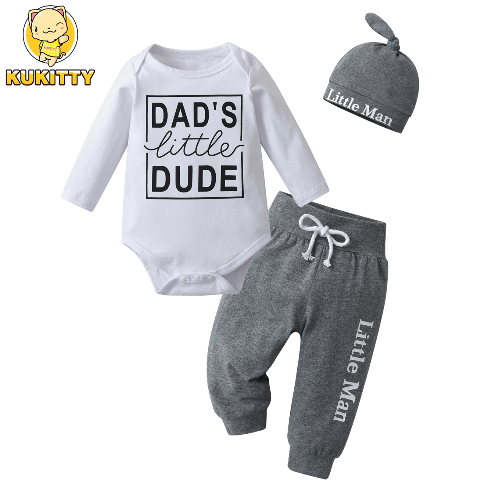 Fashion Newborn infant Baby Boy Spring Autumn Clothes Set Thin Cotton Long Sleeve Romper Bodysuit Top and Pants with Hat Outfit