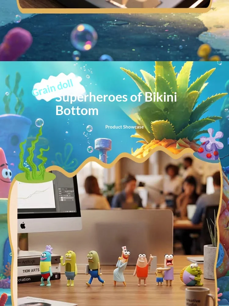 Original SpongeBob Bikini Bottom Bewohner Mini-Bean-Figur Blindbox Hintergrund-Fisch-Puppe Tischdekoration Anime Sammlerstück Geschenk – Detail 12