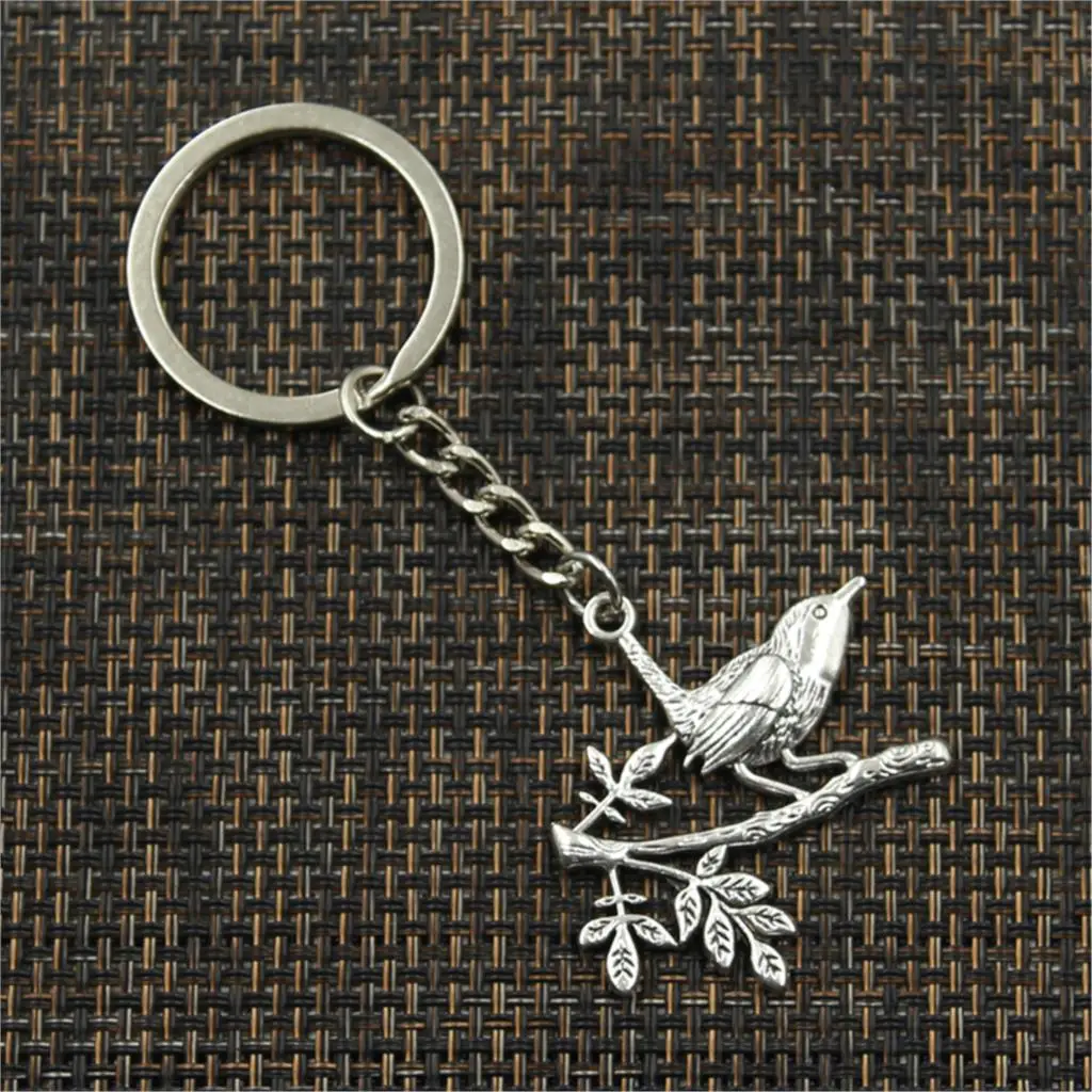 New Keychain 35x42mm Bird Standing Branch Pendants DIY Men Car Key Chain Ring Holder Keyring Souvenir Jewelry Gift