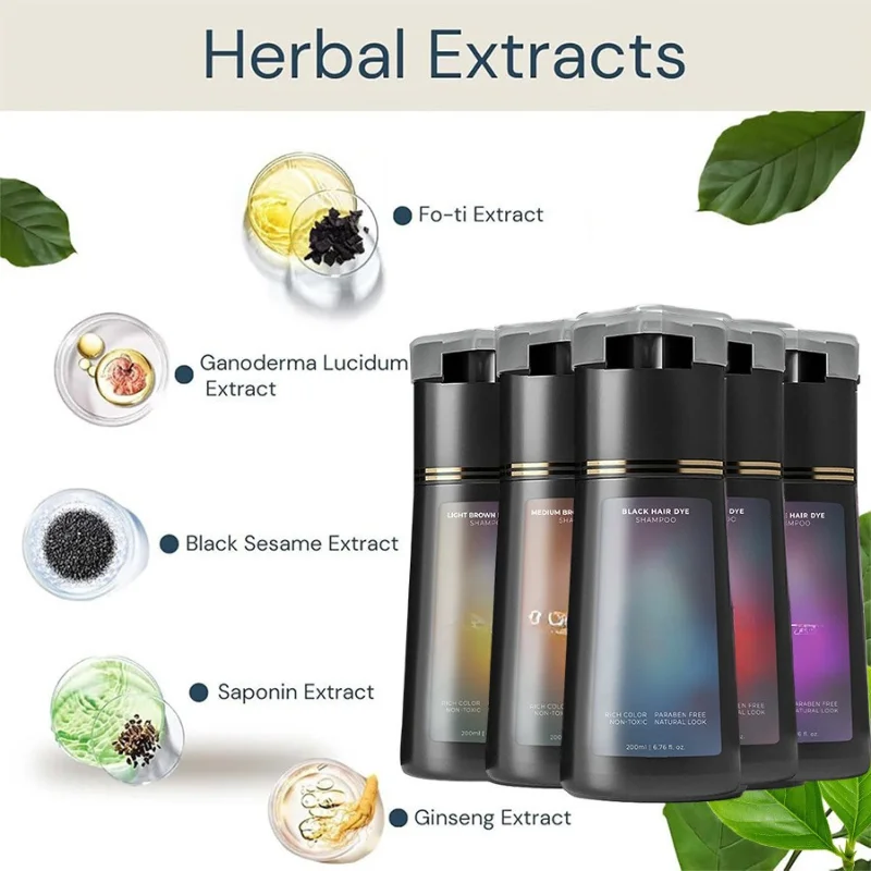 شامبو تلوين صبغة شعر من الأبيض إلى الأسود 3 في 1 صبغة شعر تغذي صبغة ملونة تدوم طويلاً للنساء والرجال تغطية الشعر الرمادي العناية بالشعر #5