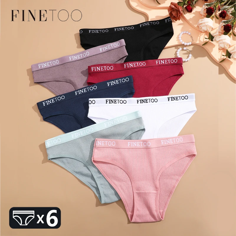 

FINETOO 6 шт. женские хлопковые трусики M-2XL полосатое нижнее белье трусы с поясом с надписью женское нижнее белье с низкой талией эластичное однотонное белье