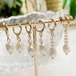 Gold Color Natural Freshwater Pearl Drop Earrings Irregular Baroque Pearl Tassel Pendulum Charm Small Loop Huggie Pearl Earring