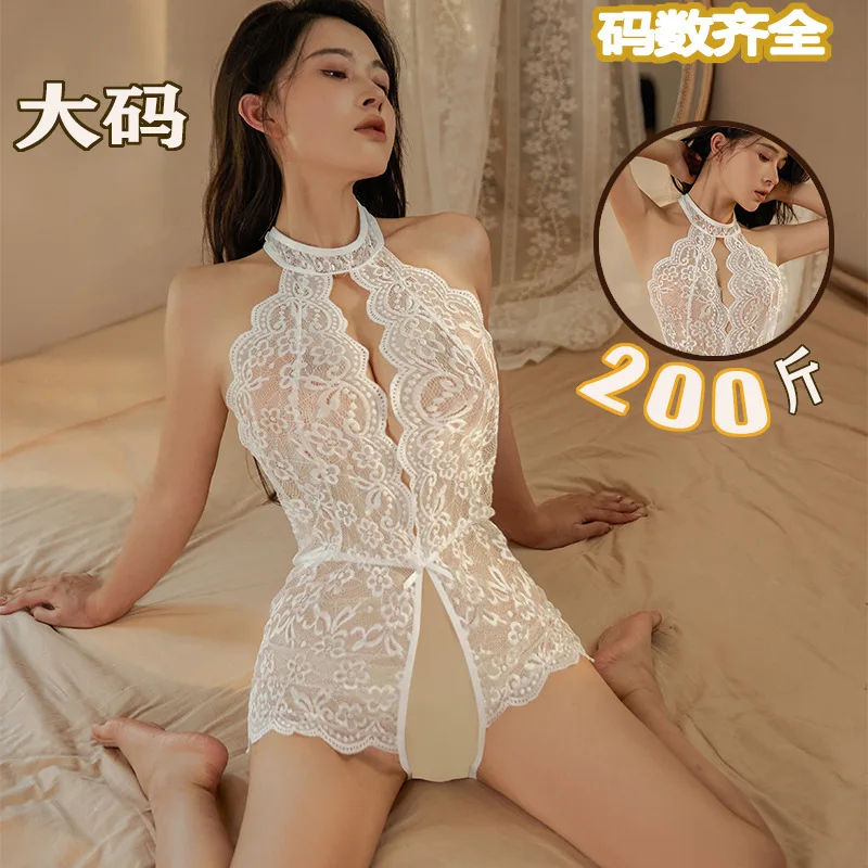 

Plus Size Open Crotch Bodysuit Sexy Lingerie Women Sleepwear Teddy Lace See Through Lingerie Deep V Open Bra Lenceria Catsuit
