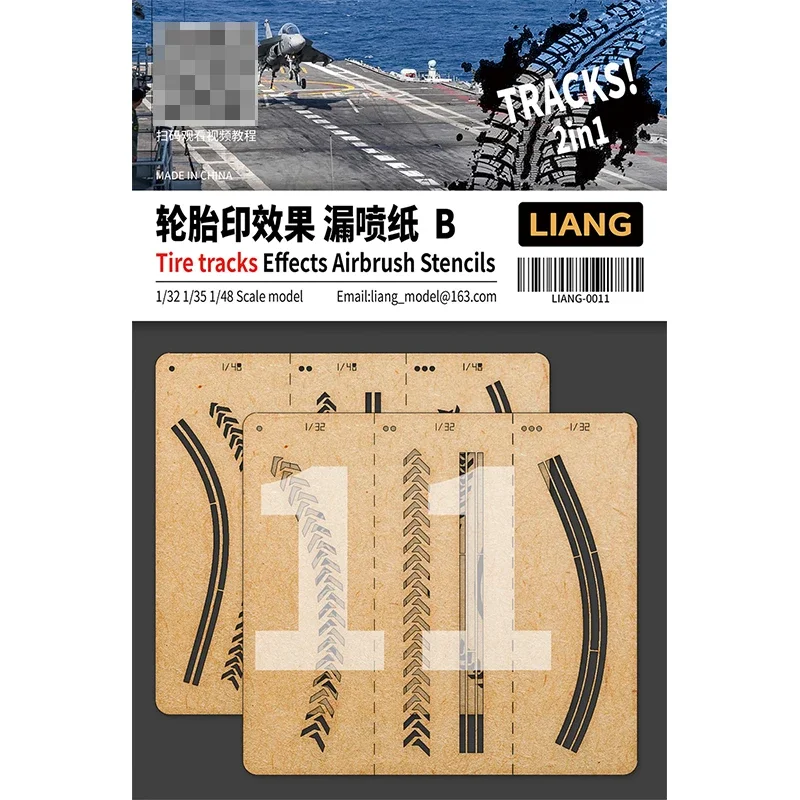 LIANG 0010(Type A)/0011(Type B) 2in1 Tire Tracks Effects Airbrush Stencils for 1/32 1/35 1/48 Scale Model