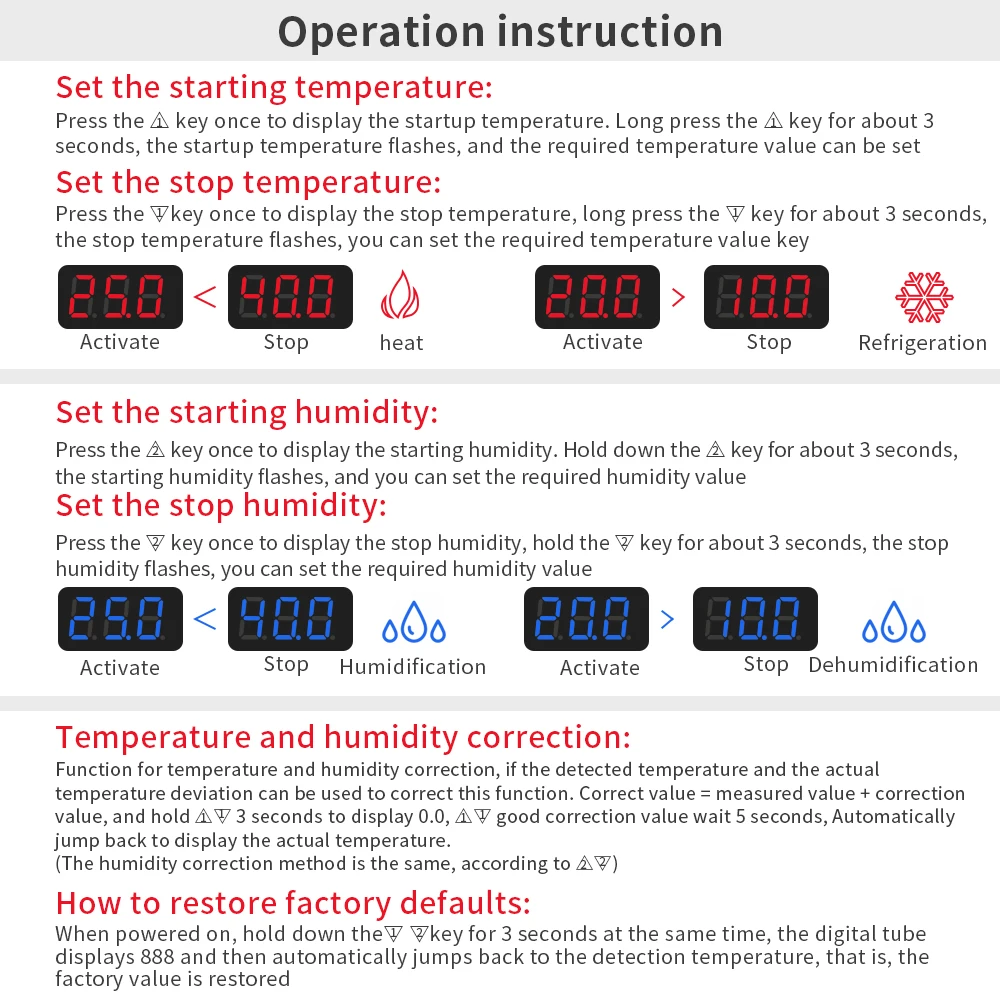 W1099 Dual Display Digital Temperature Humidity Controller AC 110-220V Egg Incubator Regulator Thermostat Humidity Controller