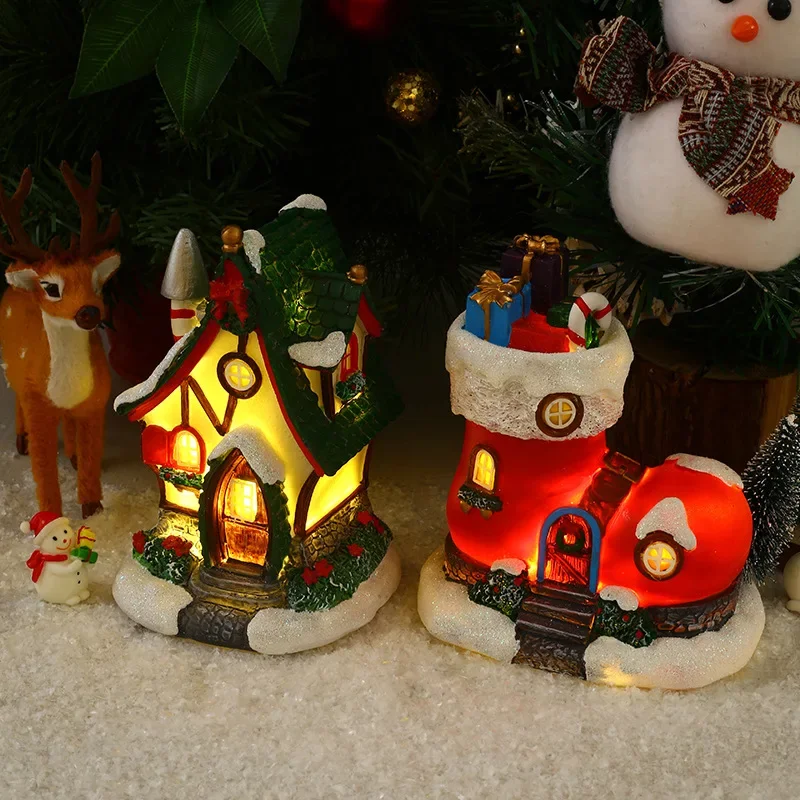 Christmas Village Accessories Decoration Boot House Christmas Building Display Light up Xmas Holiday Home Garden Decor