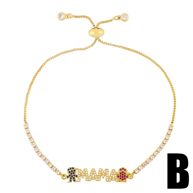 FLOLA Gold Plated Chain MAMA Letter Bracelets For Women CZ White Stone Crystal MOM Bracelet Mother Jewelry Gifts brtd42