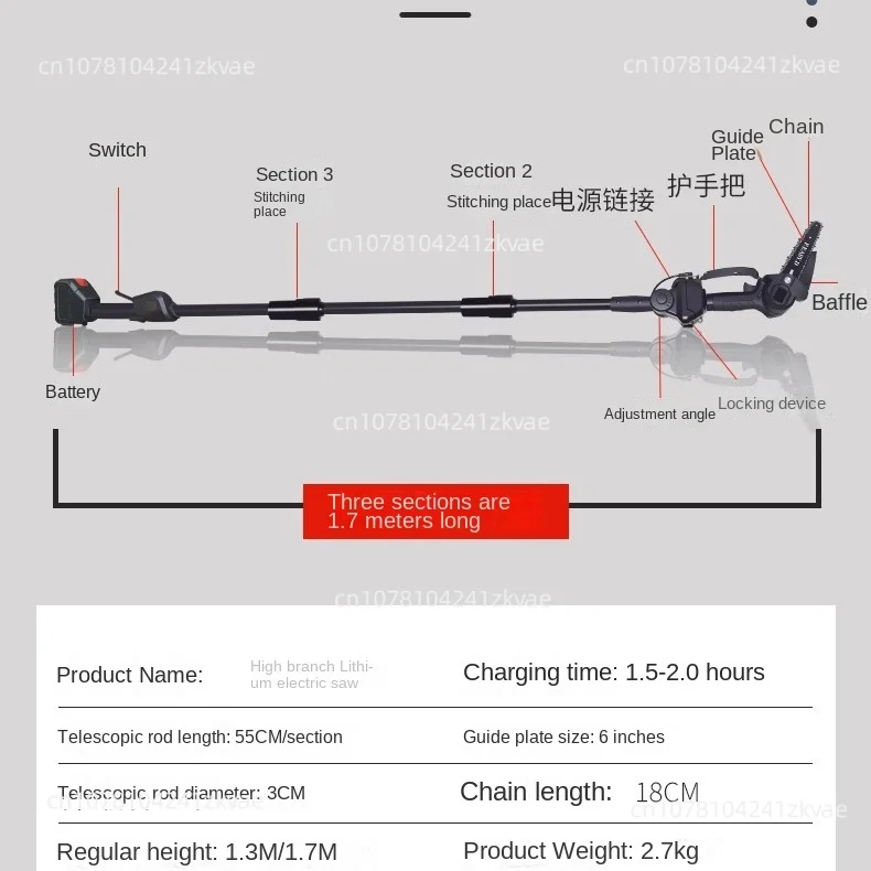 Imagem -04 - Serra Elétrica Telescópica em Serra Pole Comprimento Ajustável 1500mah Bateria Carregador para Aparar Árvores 550w