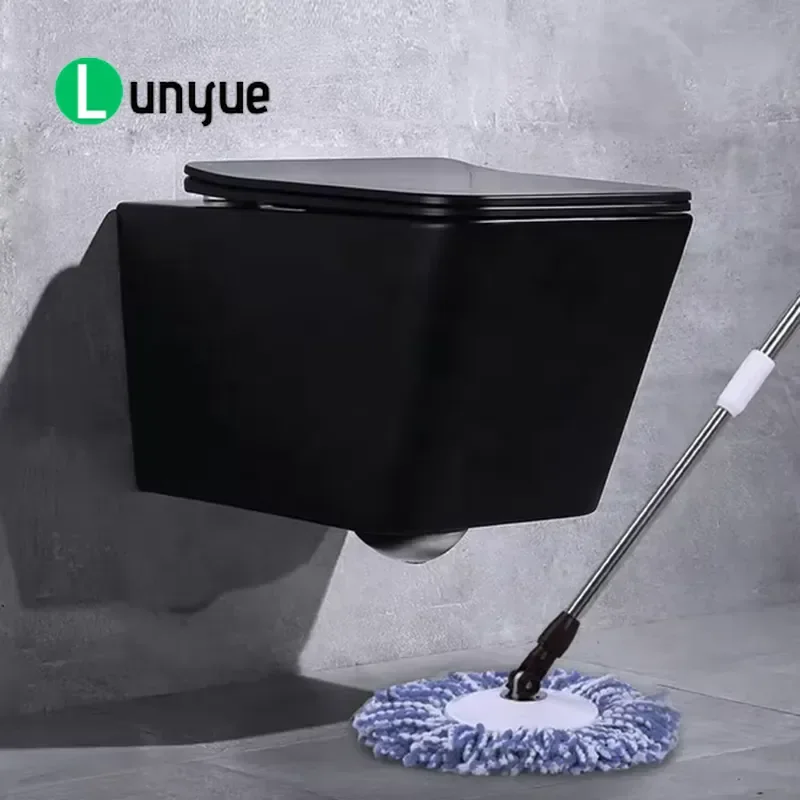 Concealed Water Tank Wall Mounted Toilet Matte Black Ceramic Bathroom Fixture Modern Design Space Saving Easy Installation
