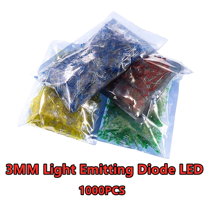 1000PCS 5MM Light Emitting Diode LED light with bright white blue red green yellow, orange pink round head DIP lamp bead