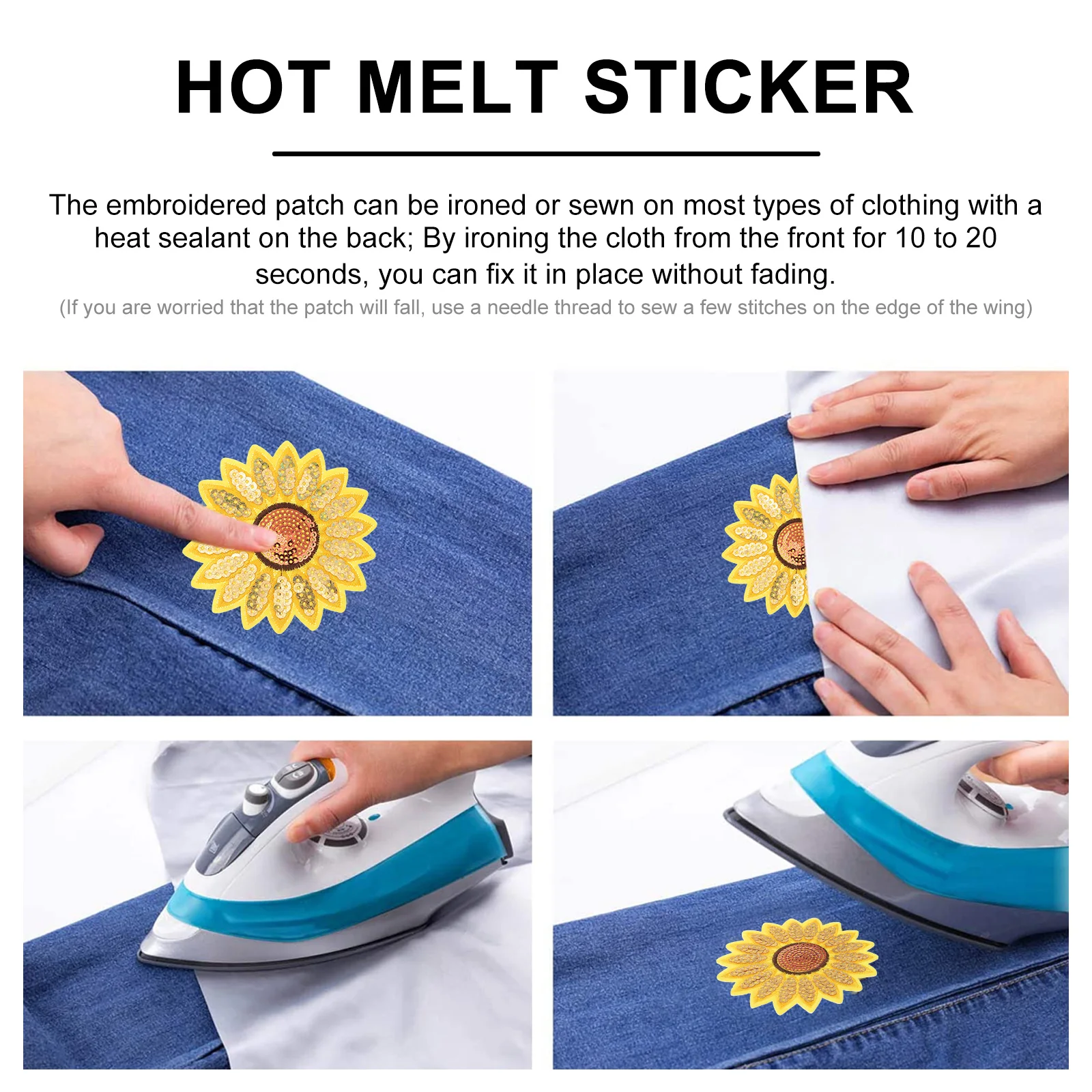

12pcs Embroidered Patches Sequins Flower Applique Cloth Hot Melt Stickers Iron On Patch Repair Decorative Thick Pattern Wedding