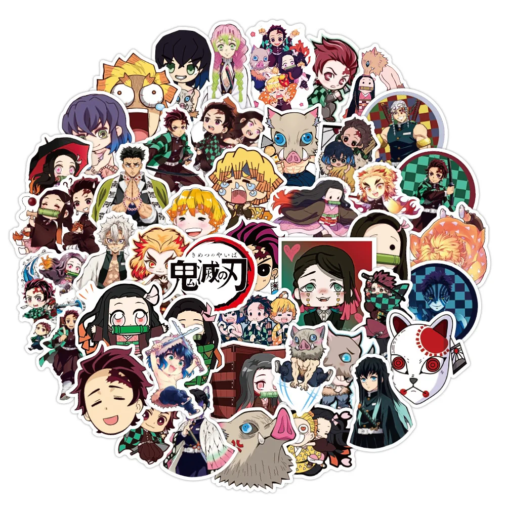 50 Pcs Cartoon Demon Slayer Stickers, Cute LINE Style Expression Stickers, Waterproof Decorative Decals for Notebook and Luggage