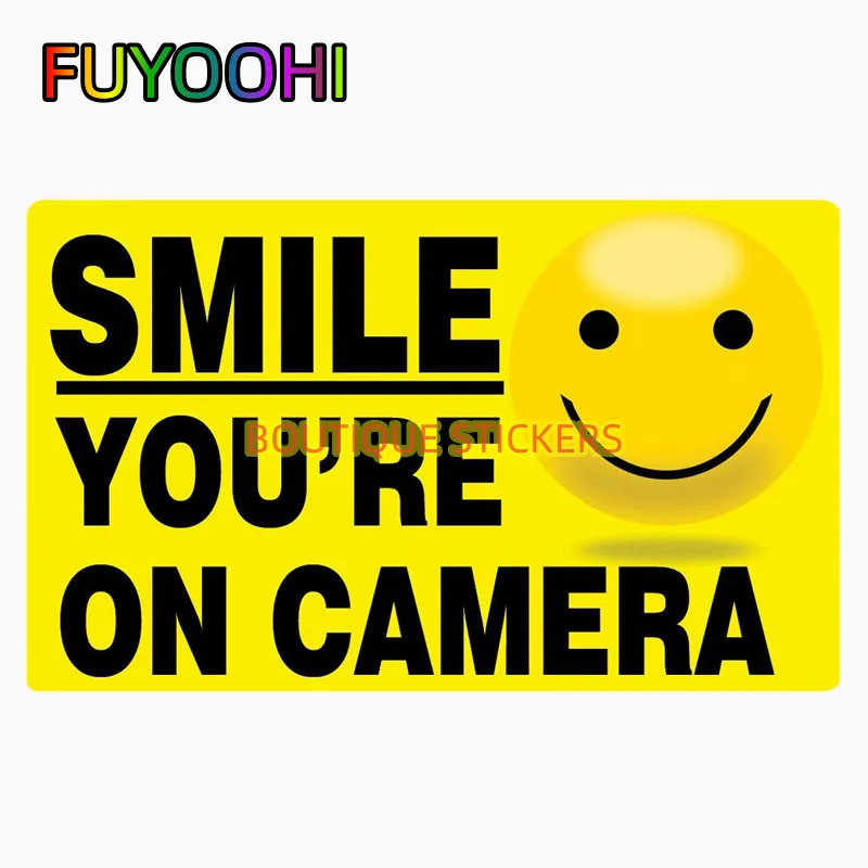 FUYOOHI Stickers Funny Cover Scratch Smile Youre on Camera Bodywork Decal Trendy Personalized Car Styling Decoration