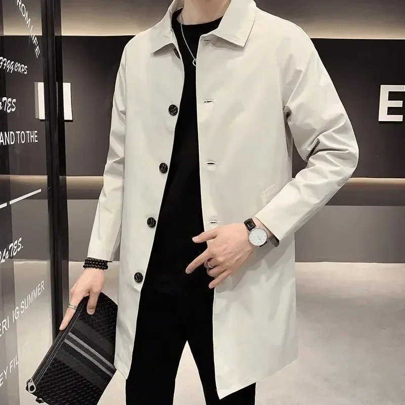 Jaqueta trench casual masculina de comprimento médio, sobretudo estilo coreano na moda estilo britânico primavera outono 2023 nova chegada fina regular