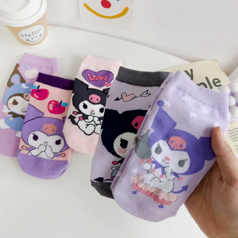 Sanrio Kuromi Socks Anime Figures Girls Toys Kawaii Ornament Fashion Socks for Women Students