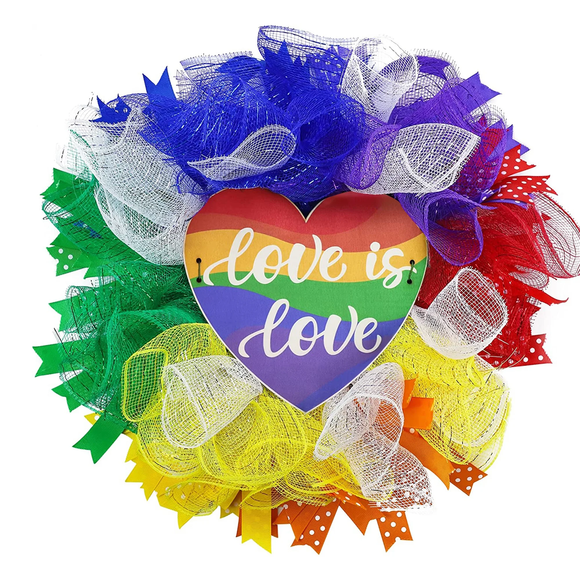 Colorful Round LGBTQ Pride Wreath - Artificial Flower Wall Hanging for Front Door Decoration - Rainbow Gay Support Symbol -