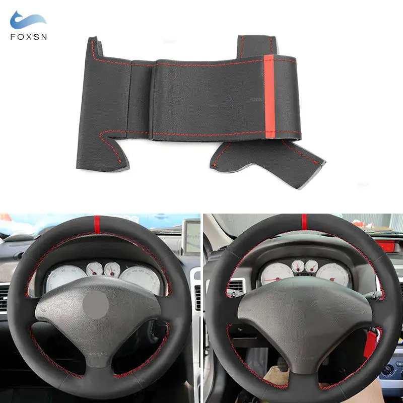 For Peugeot 307 CC 407 SW 2004-2009 Hand-Stitch Microfiber Leather Car Interior Accessories Steering Wheel Cover Decoration Trim