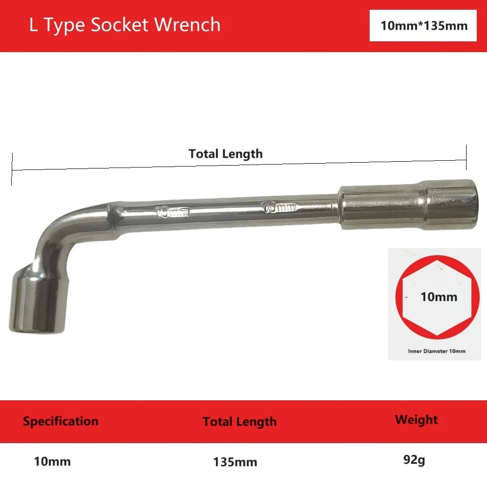 1Pc L-Type Pipe Perforation Elbow Wrench Set L Shaped Hex Socket Metric Wrench Set 6 Point 9mm 10mm or 11mm