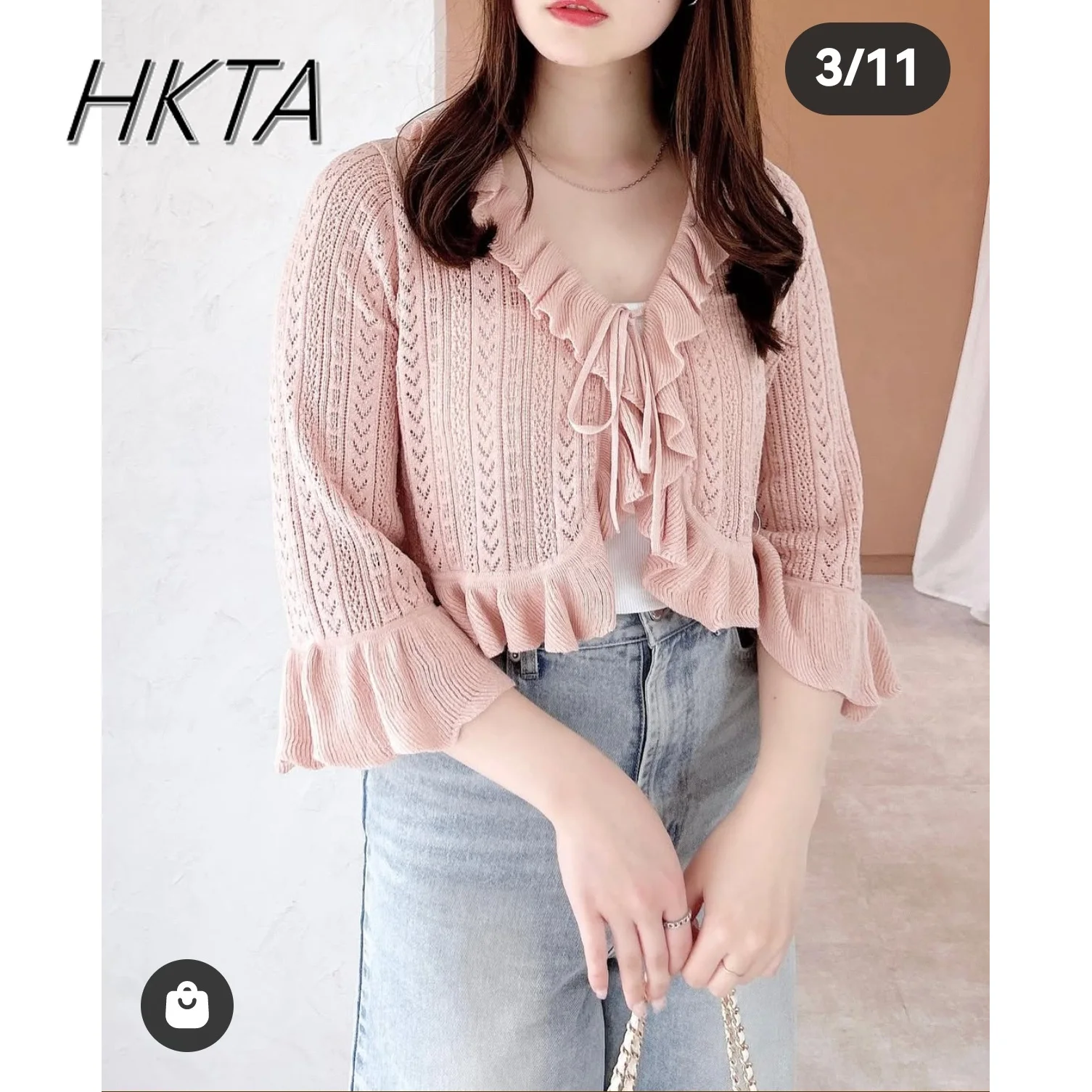 

Kawaii V Neck Fungus Edge Sleeve Lace Up Hollow Knitted Cardigan Sweater Women Lolita Cute Loose Commuter Pullover Tops Girl