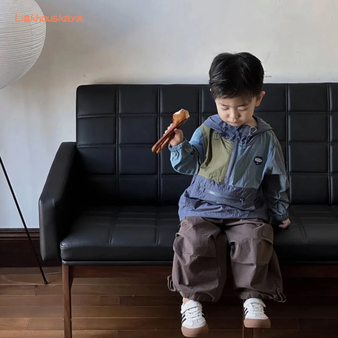 Autumn Kids 2Pcs Outfit Japanese Color Block Pocket Light Windbreaker Jacket Cargo Pants Set Boys Girls Trendy Casual Outerwear