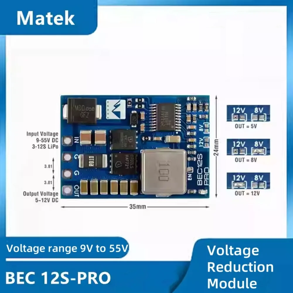 

MATEK BEC 12S-PRO модуль редуктора напряжения с защитой TVS, диапазон входного напряжения от 9 В до 55 В для FPV RC Drone DIY