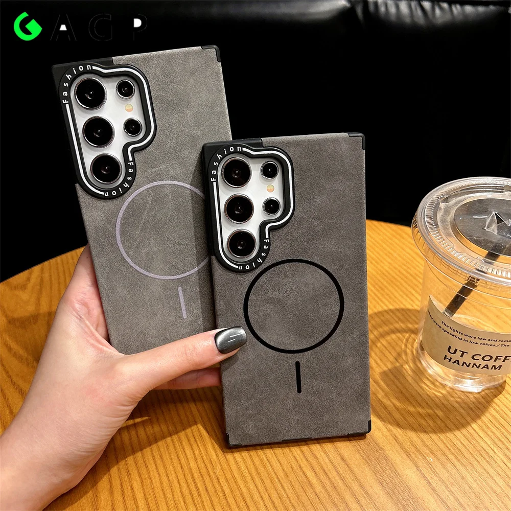 

Luxury Leather Matte S25 Ultra For Magsafe Case for Samsung Galaxy S24 S25 Plus S23 S22 Ultra Slim Soft Wireless Charging Cover