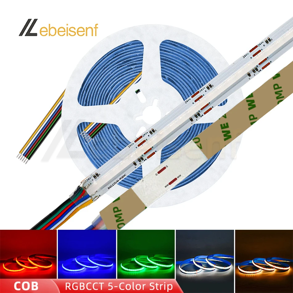 

Гибкая светодиодная лента, 5 м, RGBCCT COB, 24 В постоянного тока, 840 светодиодов/м, RGBCW RGBWWW RGBWC, 5 в 1