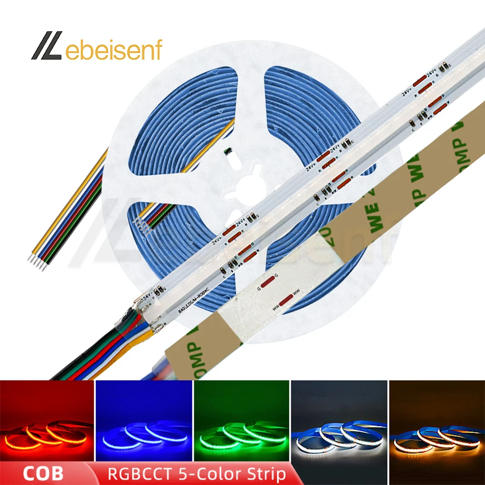 5M RGBCCT COB Strip Light DC 24V 840LEDs/M RGBCW RGBWWW RGBWC 5 in 1 LED Lighting Atmosphere Decoration Flexible Tape Bar Lamp