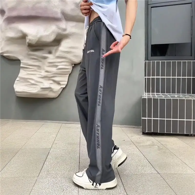 

Новые летние мужские брюки из ледяного шелка прямого кроя: универсальные, тонкие, струящиеся, длинные, спортивные, модные