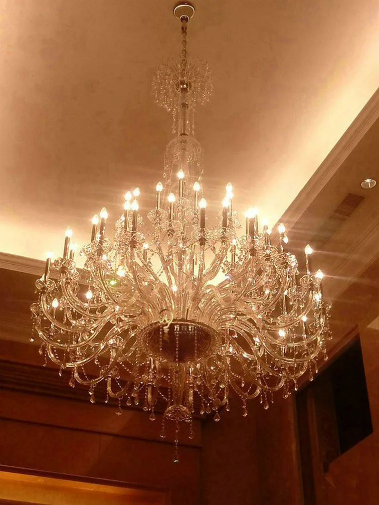 55-68 pcs  Big hotel chandelier Crystal droplight led candle holders lamps church large chandelier long led lustres de cristal